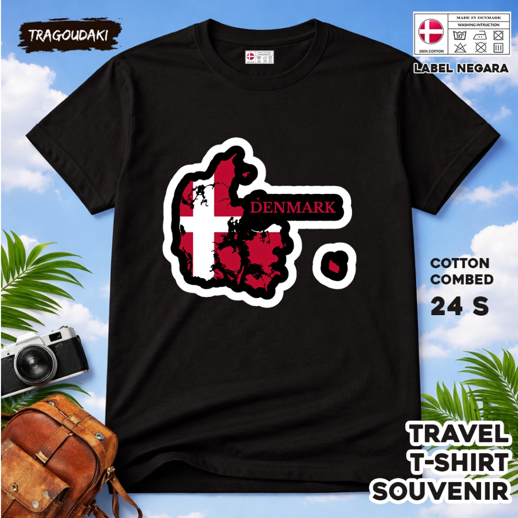 DENMARK ของที่ระลึก T-SHIRT DENMARK 16 Tag ของที่ระลึก เสื้อผ้าทําจากผ้าฝ้ายหวี 24s