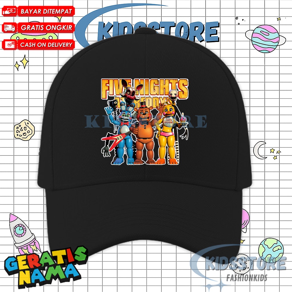 FIVE AT NIGHT FREDDY PICTURE CHILDRENS HAT - FIVE AT NIGHT FREDDY MOTIF CHILDRENS BASEBALL HAT 1 2 3