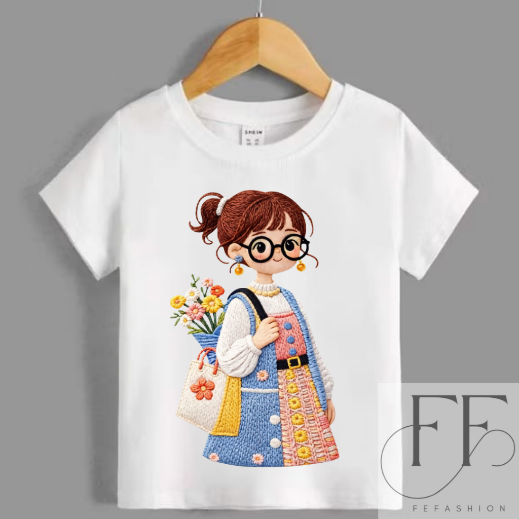เสื้อยืด LucU Glasses Girl Motif สําหรับเด็กผู้หญิงอายุ 2-16 ปี