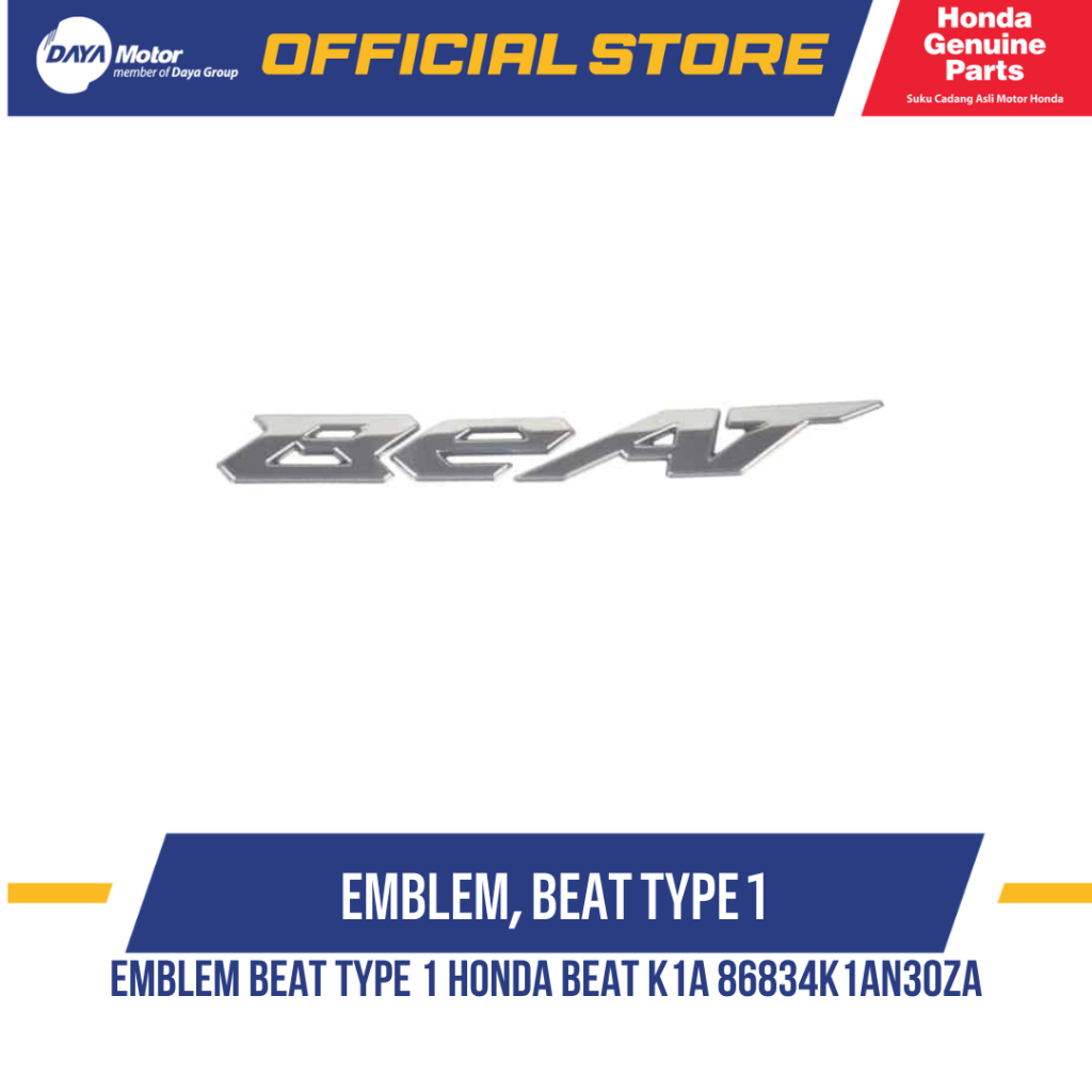 Emblem Beat Type 1 Honda BeAT K1A 86834K1AN30ZA