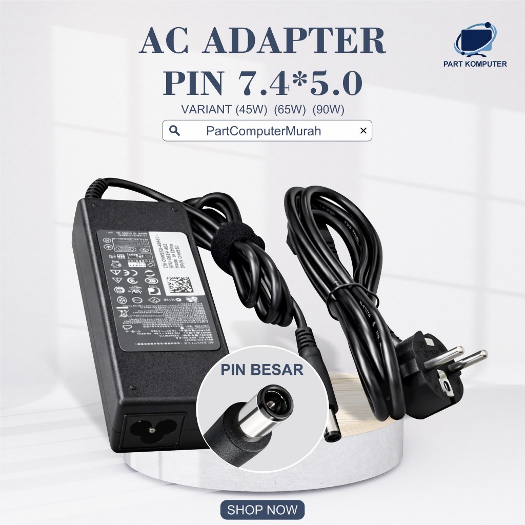 อะแดปเตอร์ชาร์จแล็ปท็อป D3LL Latitude inspiron DC ขาขนาดใหญ่ 7.4x5.0 มม. 19.5V 45W/65 W/90 W ฟรีสายไ