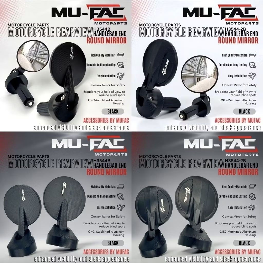 RETRO MINI MUFAC H3544B MOTORCYCLE ROUND MIRROR Full ALUMINIUM CNC Universal HANDLEBAR 22mm