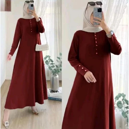GamisInara Dress ปุ่มปีกค้างคาว วัสดุถักระดับพรีเมียม ชุดอัมราห์มุสลิมที่เรียบง่ายและมีสไตล์