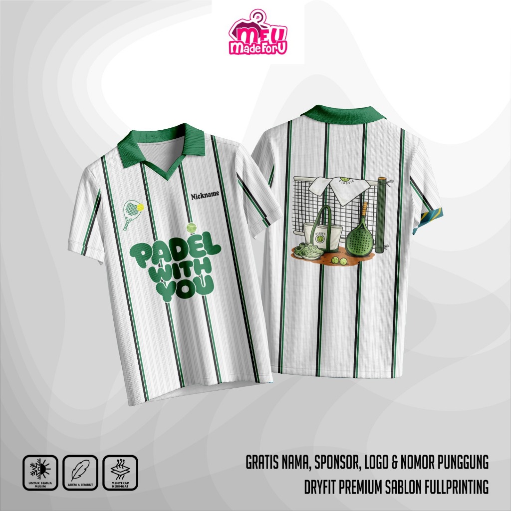 HIJAU Padel Padel With You เสื้อคอปกโปโลสีเขียว | ฟรีโลโก้ชื่อที่กําหนดเองหมายเลข สปอนเซอร์ | Dryfit