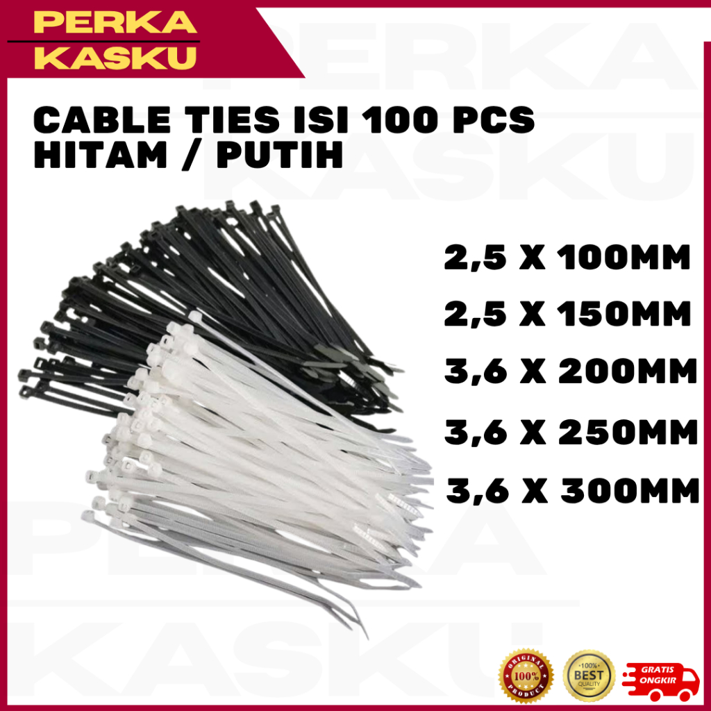 ALL SIZES 100 ชิ้นสายผูกไนลอน - 2.5 x 100 มม. l 2.5 x 150 มม. l 3.6 x 200 มม. l 3.6 x 250 มม. l 3.6 