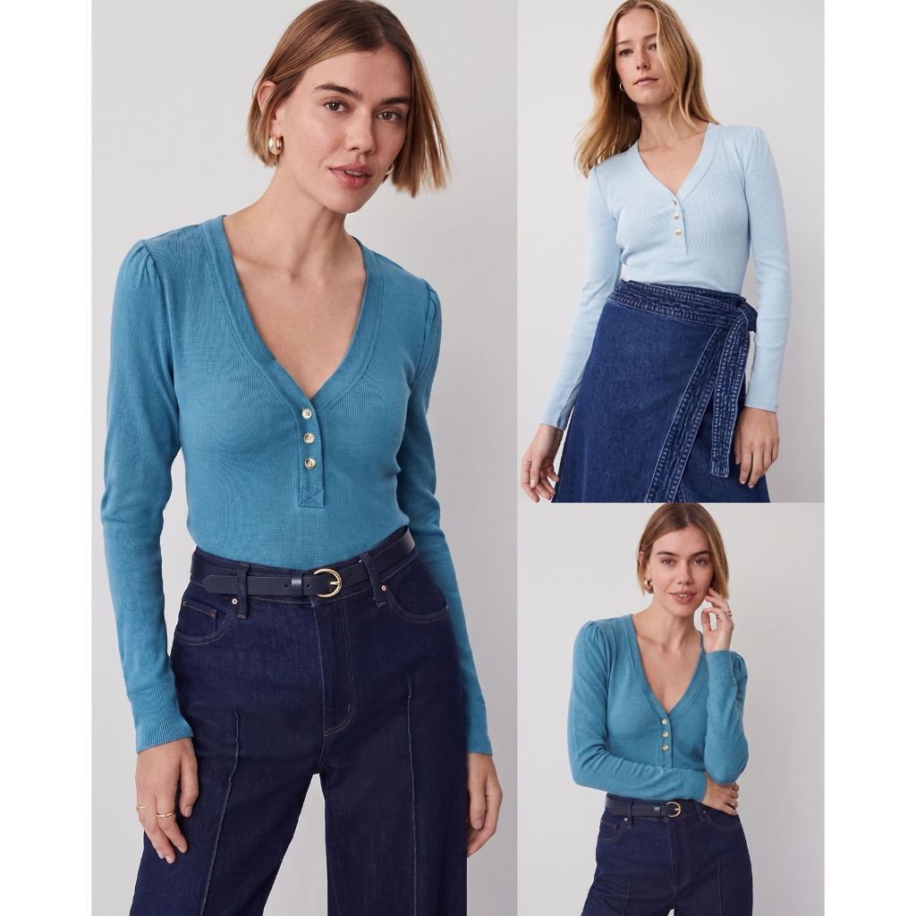 ผู้หญิงแขนยาว AT Puff Sleeve Henley Top - 2301