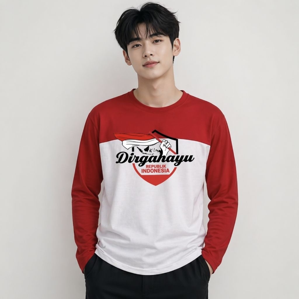 MERAH เสื้อยืดสีแดงและสีขาวสําหรับวันประกาศอิสรภาพอินโด, DIRGAHAYU รหัส001 RI, สิงหาคม 17, 1945
