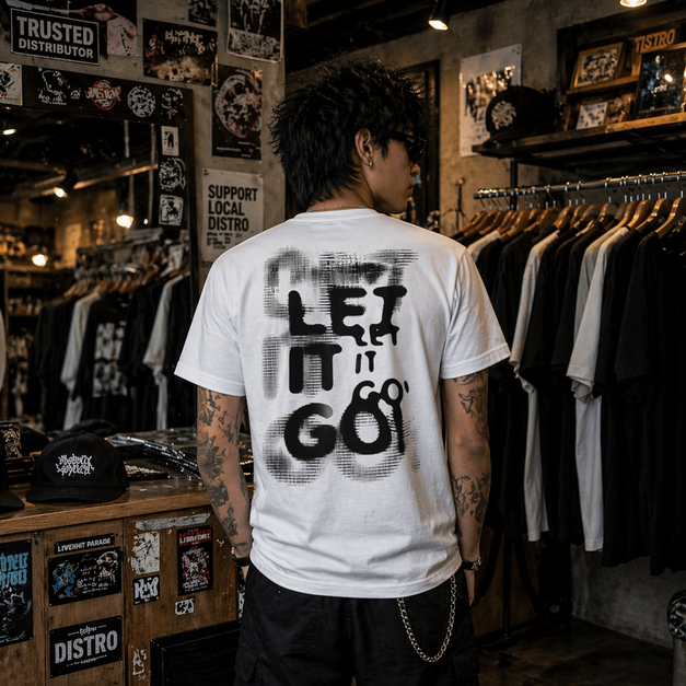 Let It Go เสื้อยืดลําลองสีดําดีไซน์กราฟิกสตรีทแวร์เสื้อยืดสีขาว