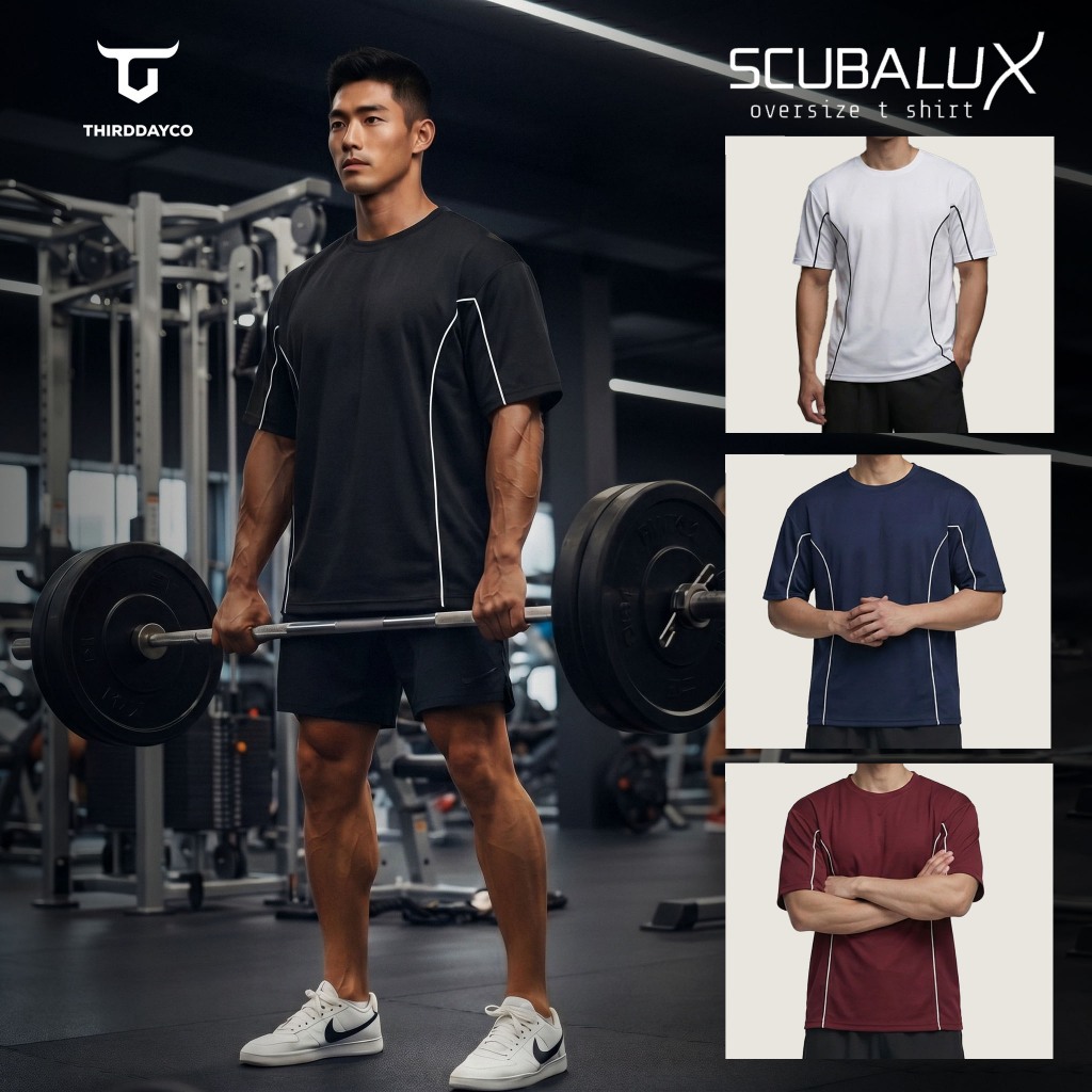 THIRDDAY เสื้อยืดยิม Oversize Piped WaistArm เสื้อยืดผู้ชายระดับพรีเมียม – กีฬา Casual DriFit Scuba, 200gsm, ยืด, ต่อต้านริ้วรอย