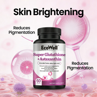 EcoWell Kapsul Glutathione Astaxanthin Suplemen Antioksidan Efektif Memutihkan Mencerahkan & Anti Penuaan Cocok untuk Wanita