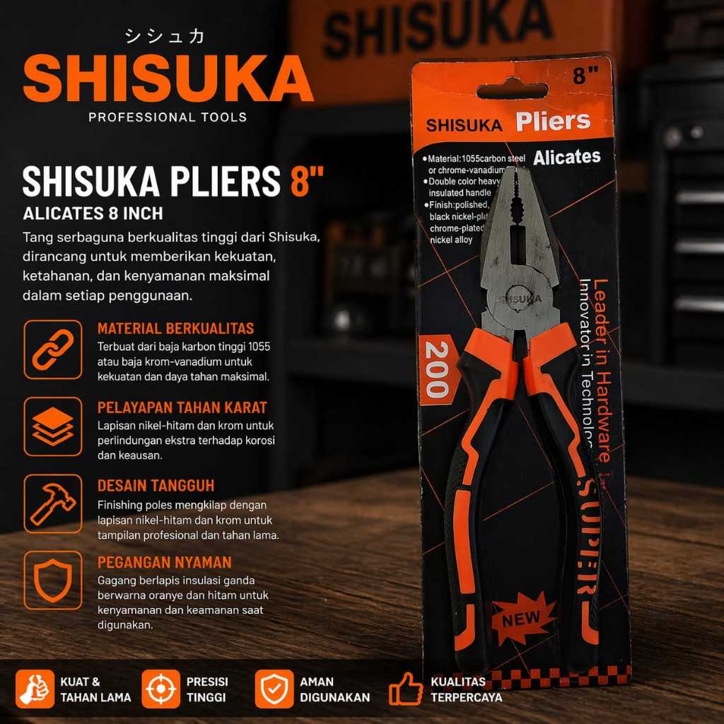 SHISUKA PLIERS 8 INCH COMBINATION PLIERS