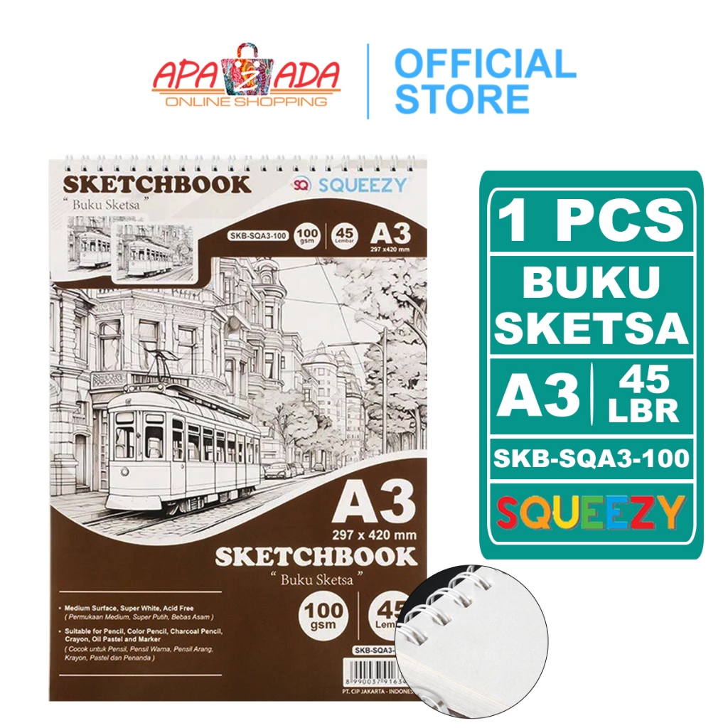 Apazada - A3 Sketch Book 45 แผ่น / Sketch Book Squieezy / Drawing Book