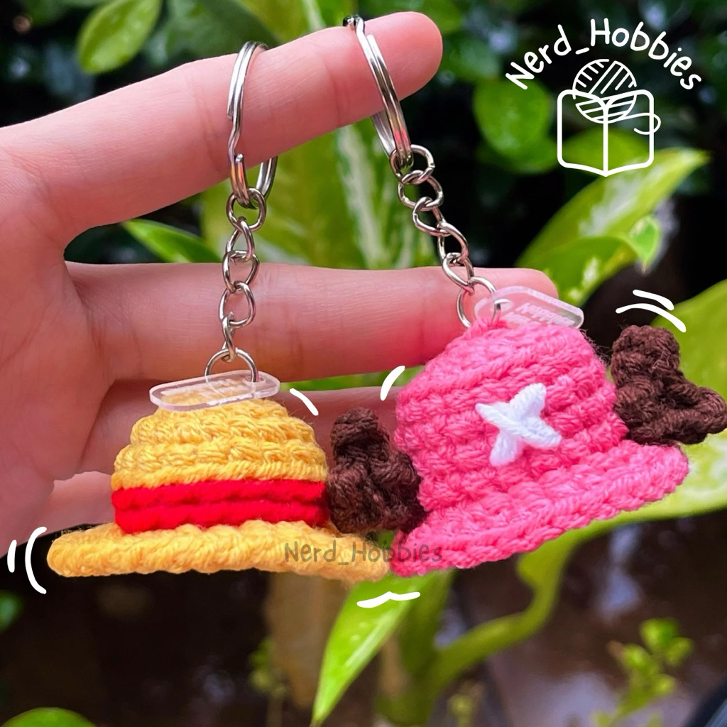 GANTUNGAN ONE PIECE HAT Amigurumi พวงกุญแจโครเชต์ / พวงกุญแจโครเชต์ Luffy HAT และ Chopper