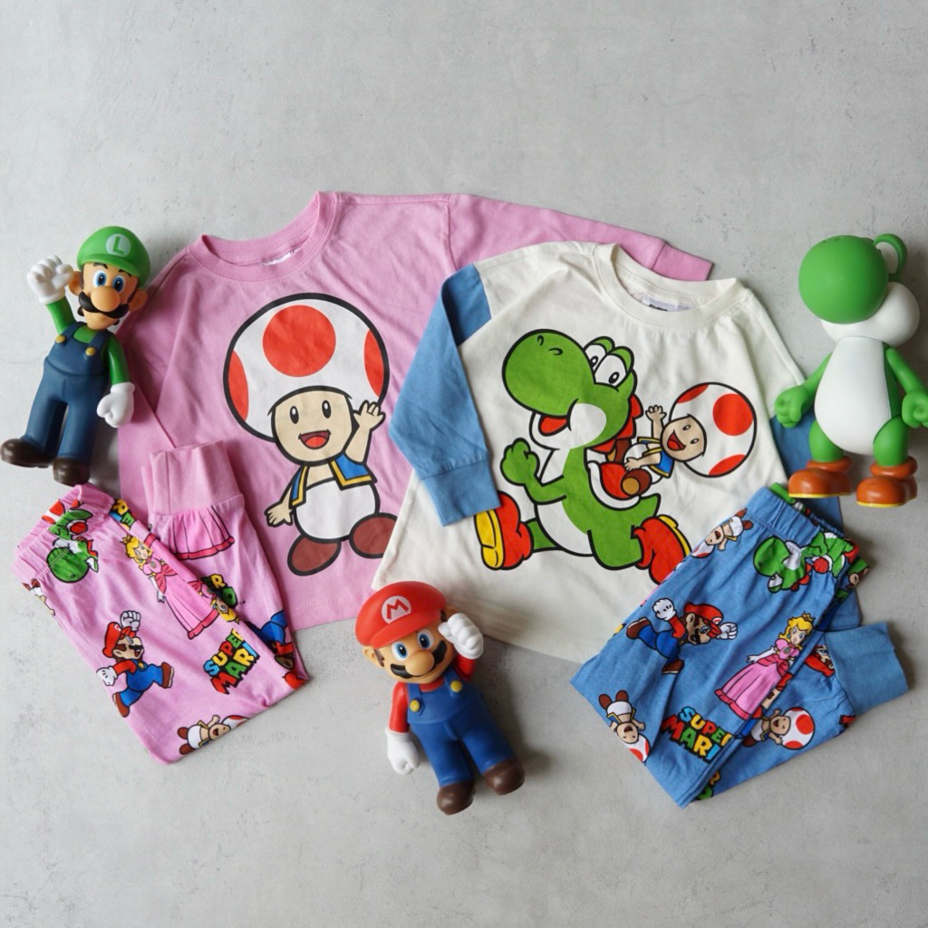 ชุด Super Mario Character PJ | ไซส์ 1-8y | กรุณารบกวน | ขาวฟ้าชมพู | เด็กชายและเด็กหญิงกางเกงขายาวชุ