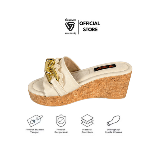 Valgdwice.id - Adena Series 6004 รองเท้าแตะส้นเตารีดผู้หญิงครีมสีดํา | แพลตฟอร์มโซ่ทอง หรูหรา มีสไตล