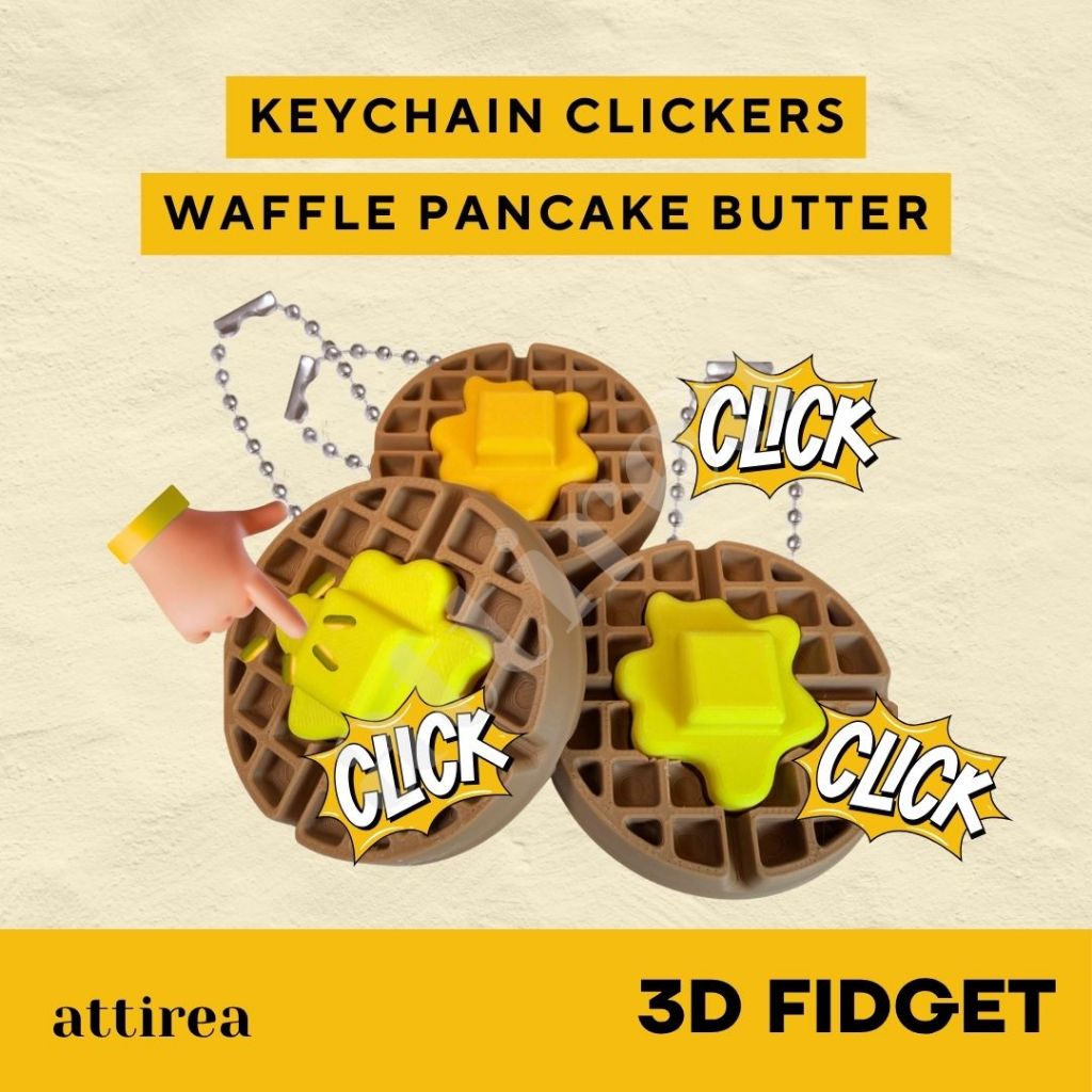 พวงกุญแจ GANTUNGAN Fidget Clicker - เนยแพนเค้กวาฟเฟิล | พวงกุญแจของเล่นบัตเตอร์ Panekuk เค้กของเล่นข