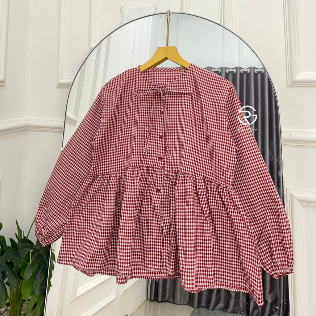 KATUN Nagita Blouse Premium Cotton Pleated Womens Casual Korean Style Long Comfort Top