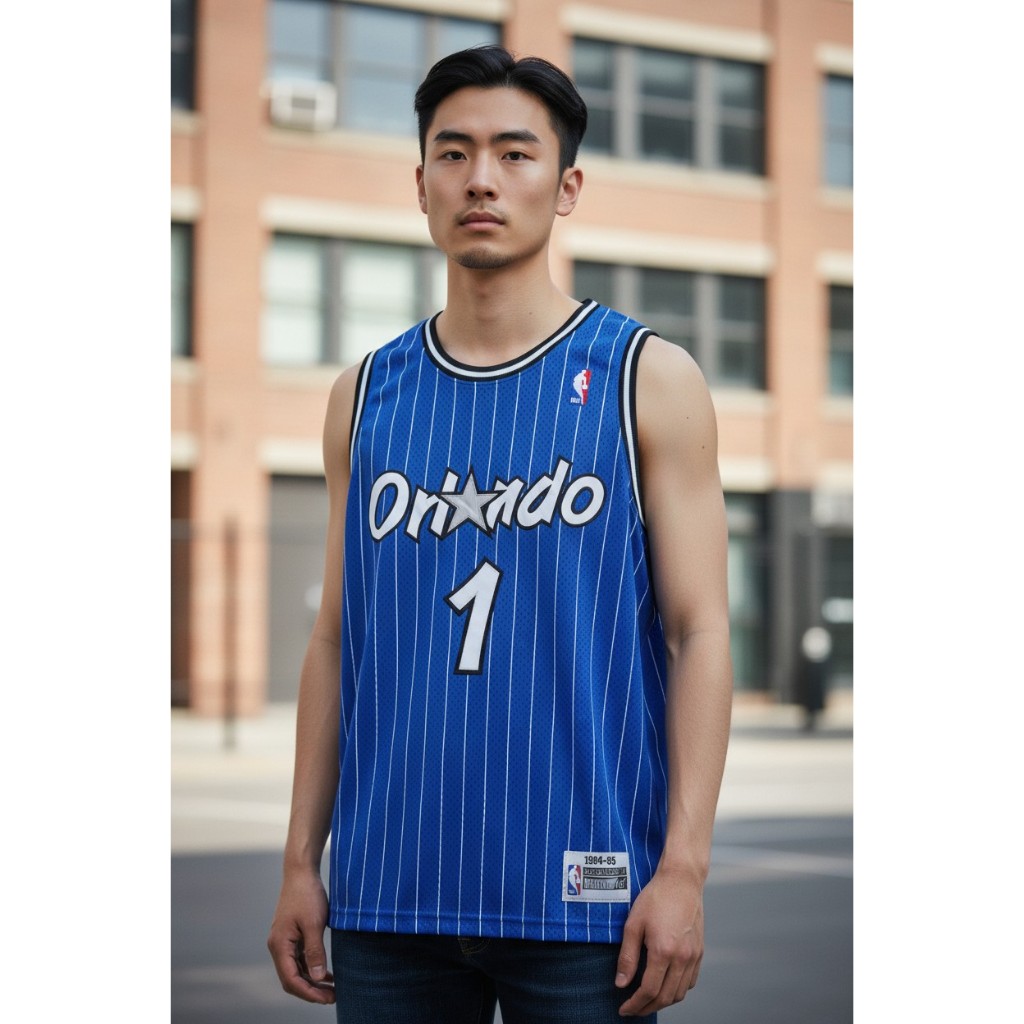 พรีเมี่ยมนําเข้า CLASSIC HWC ORLANDO 1 TRACY MCGRADY BLUE STRIPED MN BASKETBALL JERSEY