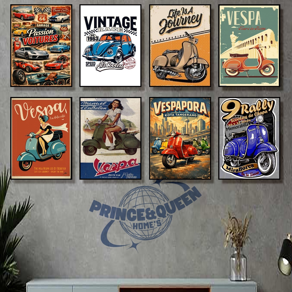Vintage Vespa Wall Decorative 15x20 cm 6mm MDF, Vintage MDF Wooden Wall Poster