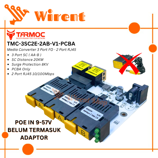 Tarmoc TMC-3SC2E-2AB-V1-PCBA | Media Converter 3 SC(AAB) - 2 RJ45 10/100Mbps บอร์ด POE IN