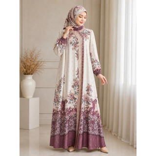 ZALICA- Dress set Hijab Aster Gamis printing termasuk hijab