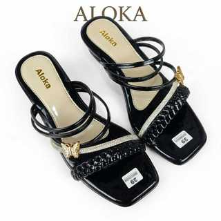 ALOKA Sandal Wanita Heels Hak Tahu 3 Cm Hitam Krem Insol Empuk Sendal Heels Selop Ukuran 36-41