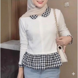 BAYONA Top Knit Mix Micro Gingham Korean Style