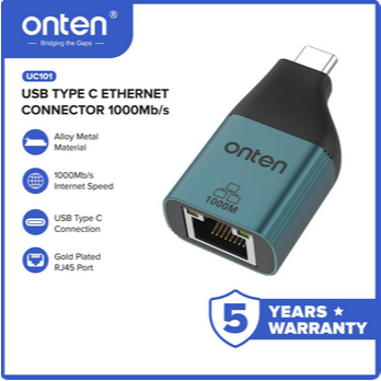 Onten USB Type C ถึง Gigabit Lan Ethernet Connector 1000Mb/s OTN-UC101