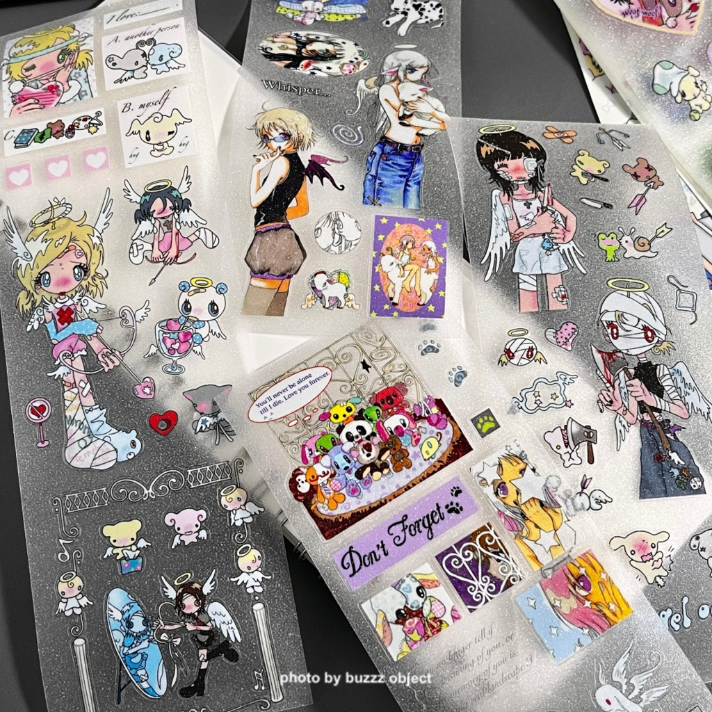 [oliwabiu] My Animal Friend & สติ๊กเกอร์กลิตเตอร์นางฟ้าโง่ Y2K || สาวน่ารักสไตล์ญี่ปุ่น Deco สติกเกอร์วารสารสมุดภาพ Washi เทป Bintang Buzzz วัตถุ