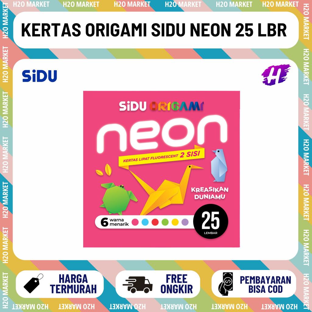 [H2O] SiDU กระดาษ Origami นีออน 2 ด้านขนาดเล็ก 12x12 กลาง 14x14 ขนาดใหญ่ 16x16 จัมโบ้ 20x20 ซม. บรรจ