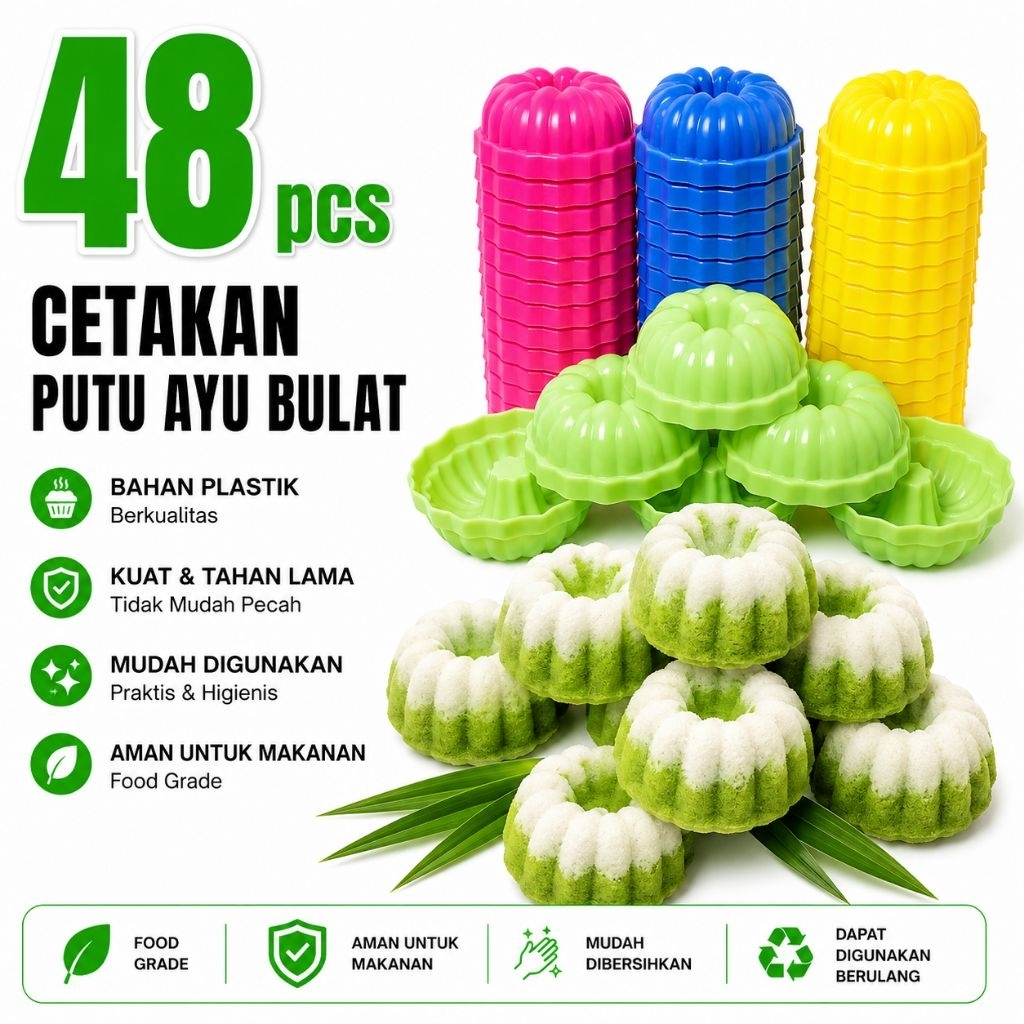 KH [48 ชิ้น] แม่พิมพ์ Putu Ayu แบบกลม เส้นผ่านศูนย์กลาง KH หนา 6 ซม. ทนความร้อน