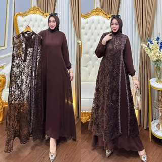 Nazila Dress Gamis Gamis mewah Terbaru 2026 Bahan Ceruty Armany Gamis Brukat Model Lepas Pasang Inner + Outer