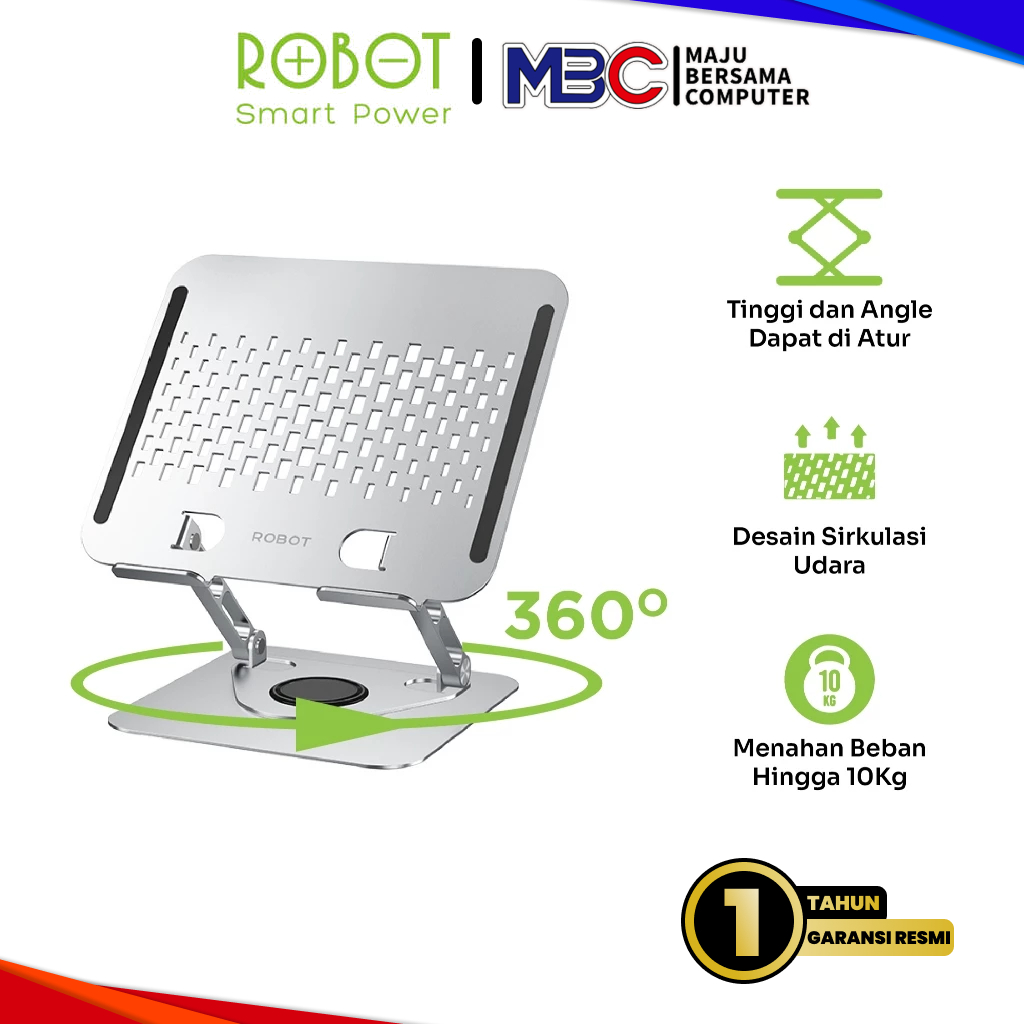 Robot RT-LS06S Liftable & Folding 360 Laptop Stand° Cool Laptop Holder Aluminium Alloy Stand Silver 