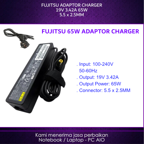 FUJITSU 19v 3.42a 5.5x2.5mm 65W L1010 LH700 LH772 A540C A573G LH532 AH544 LH531 U749 A561D A574K E57