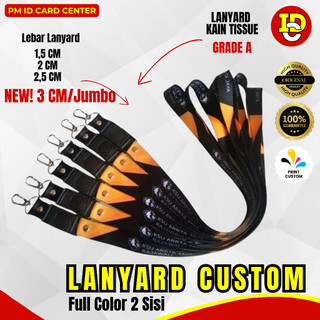 Cetak Lanyard Custom Tali ID Card bahan kain Tissue print 2 sisi full print Lebar 3 cm 2 cm 2,5 cm 1,5 cm