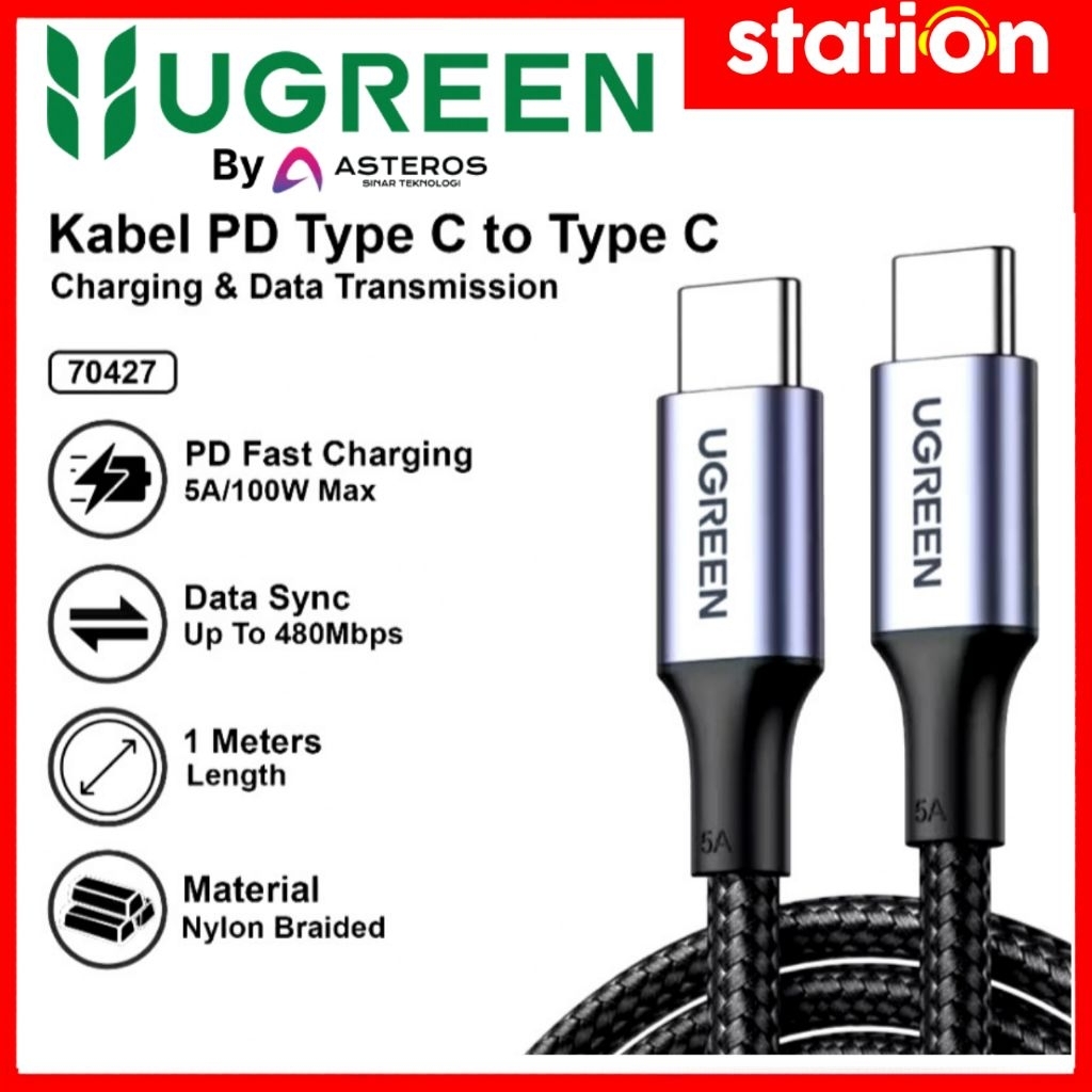 UGREEN 70427 Type C To Type C Data Cable 5A 100W 1M Fast Charging