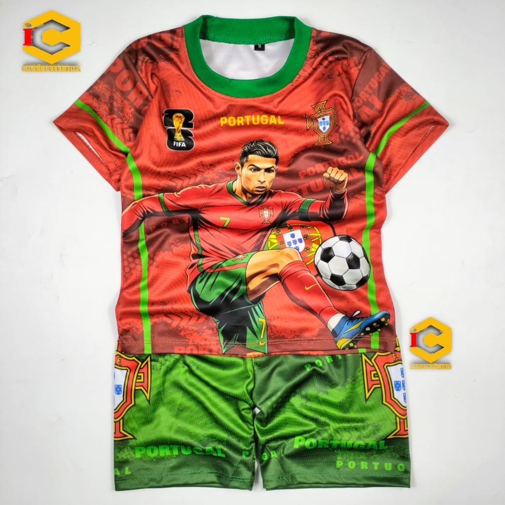 ชุดเสื้อฟุตบอลเด็ก Ronaldo Portugal Fullprint สําหรับเด็กผู้ชายแฟชั่นล่าสุด