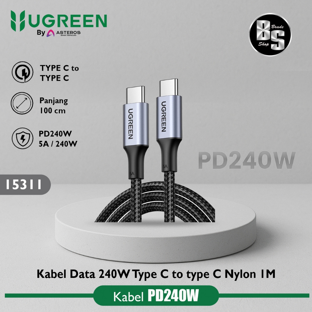 UGREEN PD240W / 5A C to C Data Cable 15311 Nylon 1M 240W 100W 60W