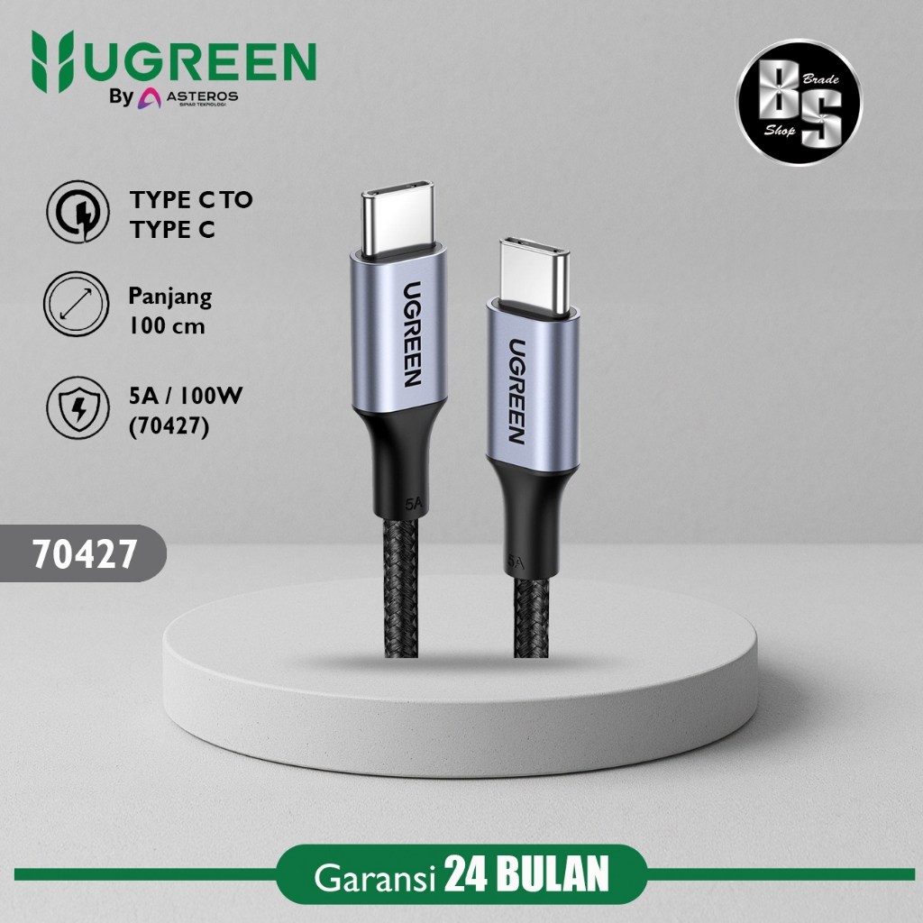 UGREEN สายดาต้า 100W/5A | 60W/3A Type C ถึง Type C 100 ซม. ไนลอนถัก 70427 50150 PD Fast Charging