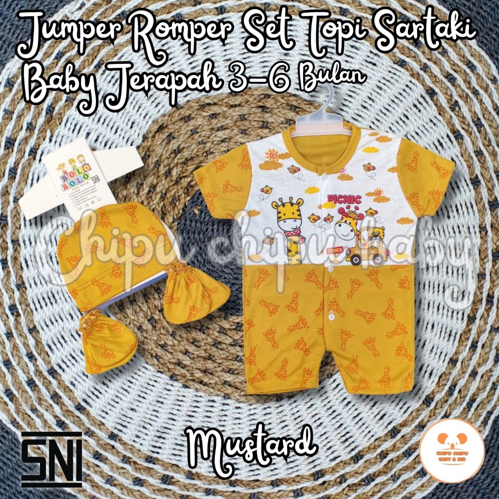 Chipu Chipu Jumper Romper Set ถุงมือหมวก Feet Giraffe Motif Mustard Series Cute Cool วัสดุนุ่ม