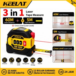 KEELAT KLTM02 Meteran Laser Digital 3IN1 60M Dengan Meteran Pita 5M & Cross Level Portable Presisi Tinggi