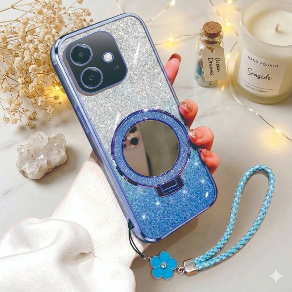 Oppo A3x A3 A3 NFC A5x A5 Pro A5i Luxury Glitter แหวนกระจกฟรีเชือกเส้นเล็กดอกไม้