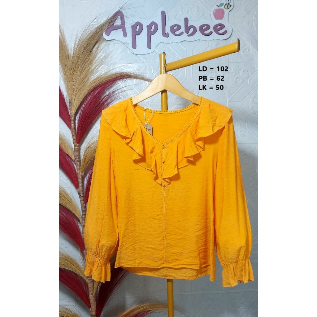 ORANGE RUFFLE COLLAR BLOUSE WITH BALLOON SLEEVES