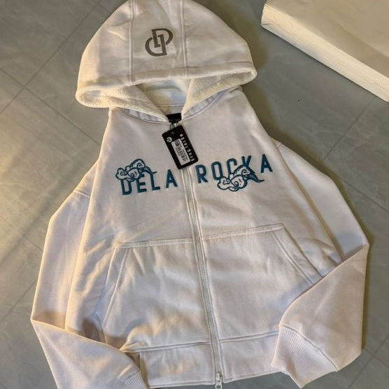 DLRCK JAPANESE HOODIE BOXY DOUBLE ZIPPER REFLECTIVE PLASTOL PUFF INK 300 GSM DELAROCKA SHERPA CAP