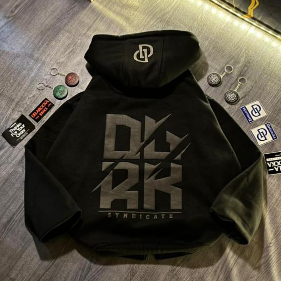 SYNDCT DLRCK HOODIE BOXY DOUBLE ZIPPER REFLECTIVE PLASOL PUFF INK 300 GSM DELAROCKA SHERPA CAP