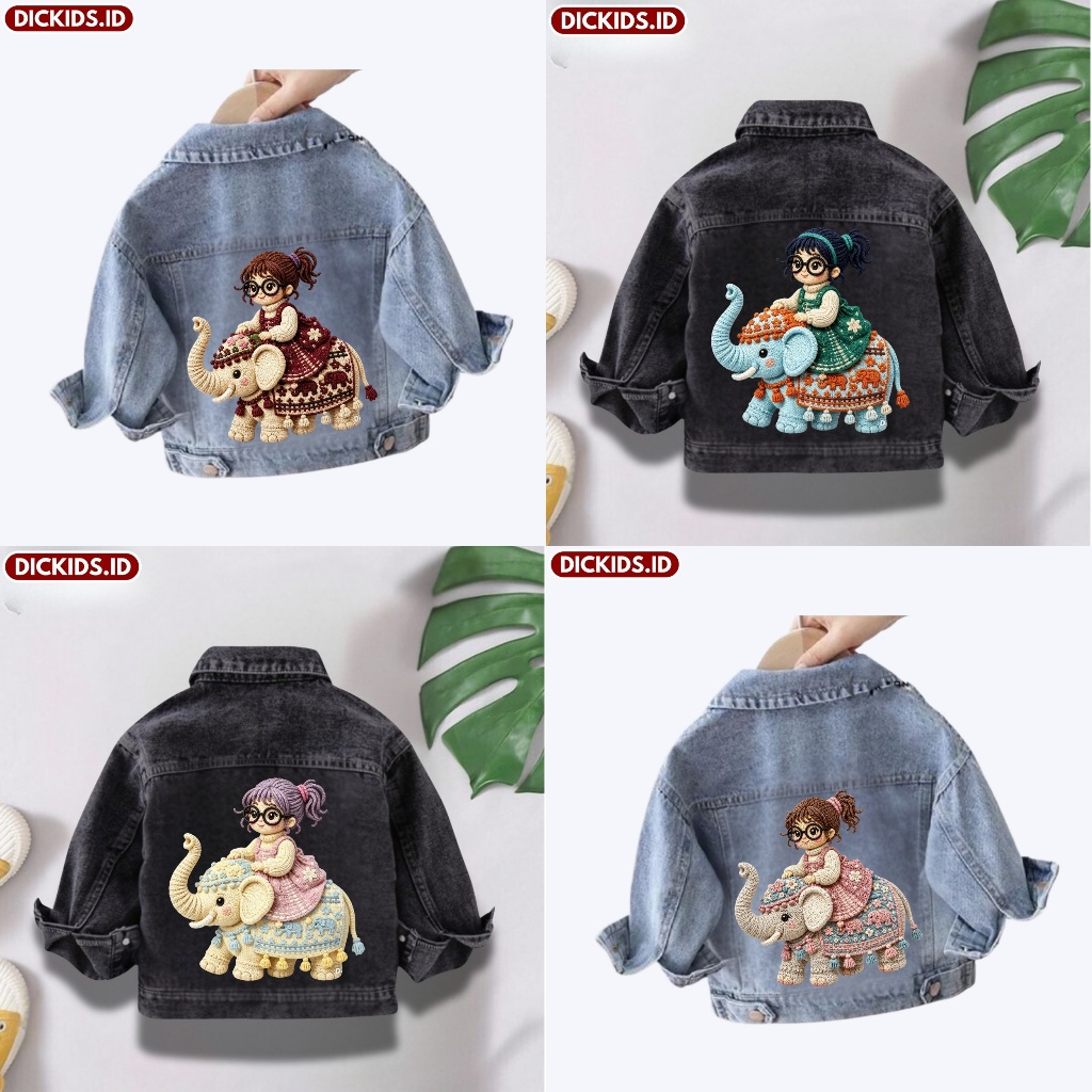 ELEPHANT MOTIF CHILDRENS JEANS JACKET AGES 1-7 ปี SNOW BLUE & SNOW BLACK
