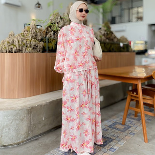 Blossom One Set Rayon Atasan dan Bawahan - One Set Blouse dan Celana - One Set Motif Cantik Nyaman Adem - Kulot Besar