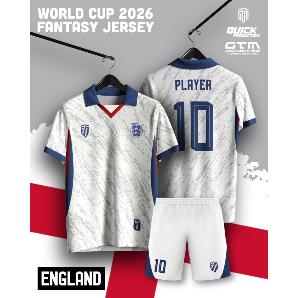 Fantasy England Retro Collar Jersey - ออกแบบเองฟรี