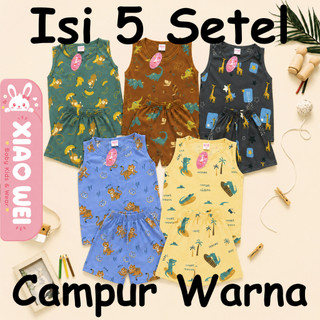 Xiao Wei - (ISI 5 SETEL) Singlet Anak & Bayi Laki Laki Zoo Series / Setelan Singlet Anak Laki Laki/ Baju Anak Anak/ Pakaian Anak Bayi/ Baju Bayi/ Setelan Lekbong 0 - 4 Tahun Xiao Wei Baby & Kids Wear