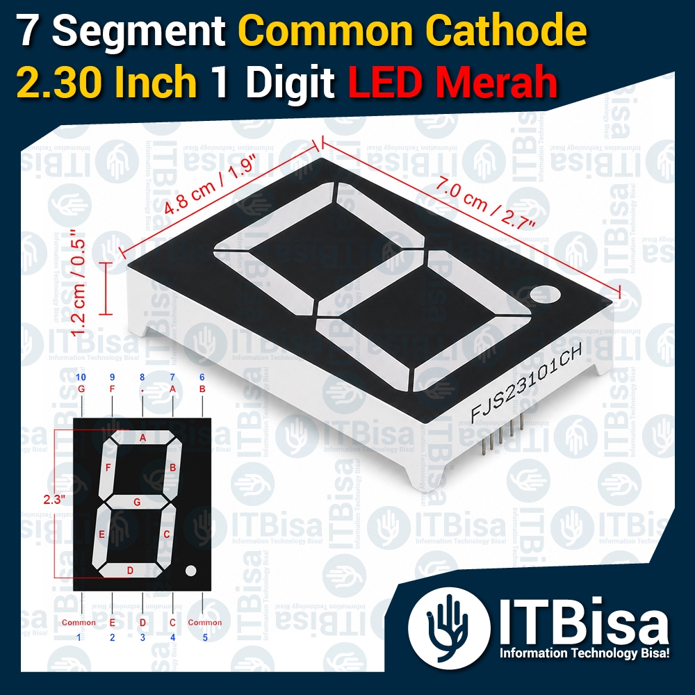 MERAH ITBisa - 7 Segment 2.3 นิ้ว Common Cathode (CC) LED สีแดง 1 หลัก | 7 Segment 2.30" Seven Segme